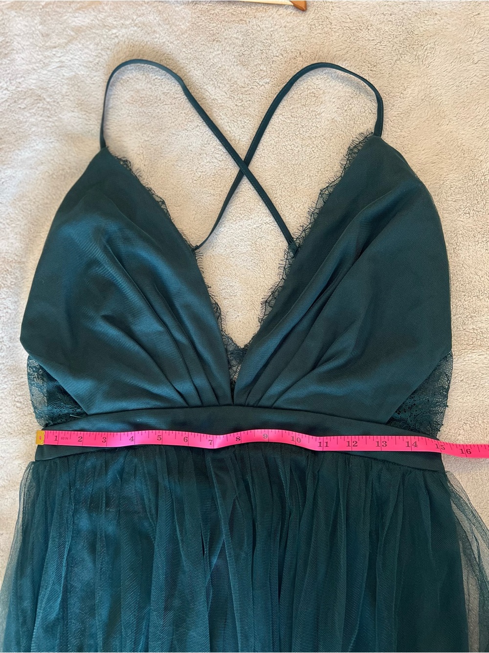 Lulus Dress Forever Impressing Dark Green Tulle Maxi Gown Prom Wedding Guest - Picture 15 of 16
